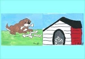 Dog doghouse and bones